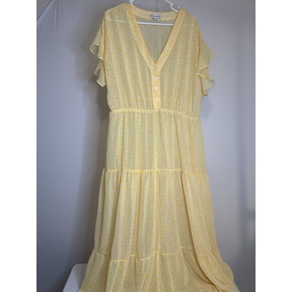 Ava & Viv Women's Yellow Maxi Dress, Plus Size 1X, Sheer Lining, Summery - Picture 3 of 7